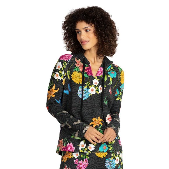 Johnny Was Black Floral Short Sleeve Tee - Picture 7 of 8